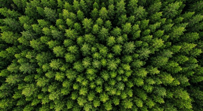 Aerial Photo Of Dense Forest Of Green Treetops Woods And Foliage