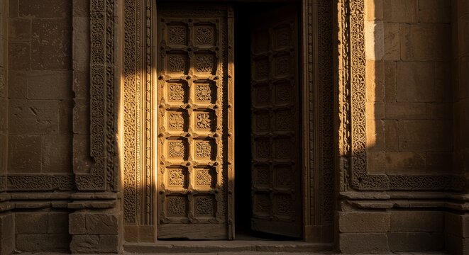 Architecture Stone Doorway With Wooden Entrance Old Building History