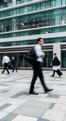 Blurred Motion of Business People Walking in Modern City Building