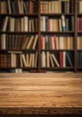 Bookshelf Photo Wood Table a Vintage Library Education Background