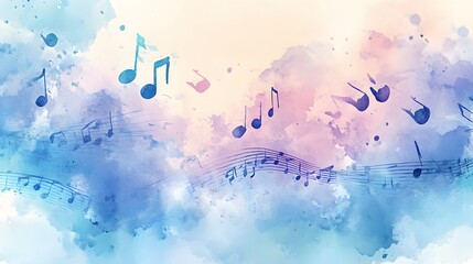 Pastel watercolor musical notes background.