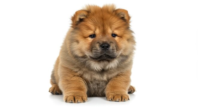 Chow Chow Puppy Portrait Cute Furry Dog Brown Color Pet Isolated