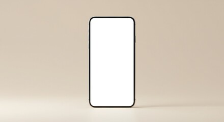 A stylish smartphone centered against a soft beige background, emphasizing its sleek design and empty screen.