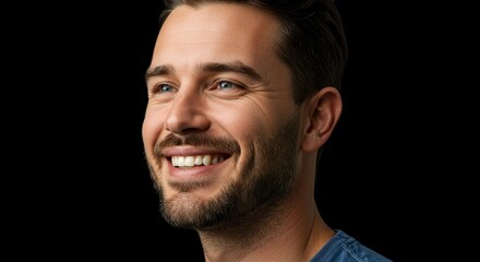 Obraz premium Cheerful Man Smile Portrait In Studio With Black Background