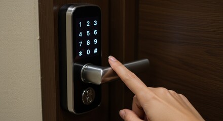 Digital Door Lock Keypad Modern Security System With Hand Close Up