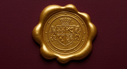 Golden Wax Seal on Dark Red Surface Vintage Royal Letter Style