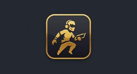 Golden Pixel Runner Illustration Game Icon on Dark Square Background