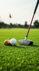 Golf Ball on Green Grass Field with Club Sport Equipment Photo
