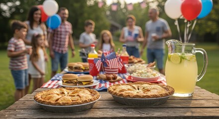 Festive Family Picnic Celebrates American Independence Day Joyful Gathering Photo