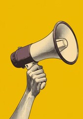 Halftone Illustration Hand Holding Megaphone Announcing Message Vitage Style