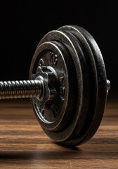 Fitness Still Life Of Weight Training Dumbbell On Wood Background