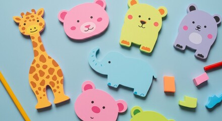Illustration Funny Animal Shapes Sticky Notes Colorful School Education