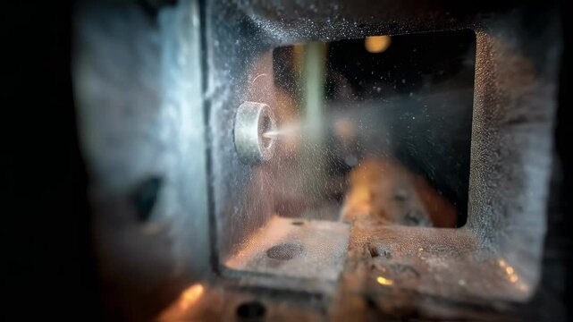 Intense reaction occurring as steam and fine particles obscure the view of a thermocouple inserted into a hydrothermal shock chamber, creating a dynamic visual display