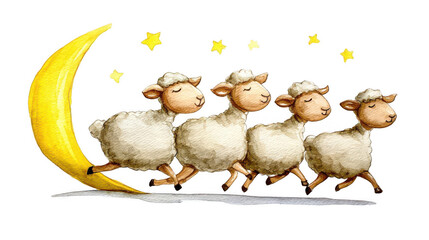 Sheep running under moonlight