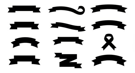 Illustration Black Ribbons Banners Vector Vintage Labels Design Set