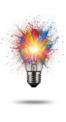 Illustration Bulb With Colorful Paint Explosion Against White Background