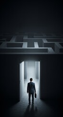 Obraz premium Illustration Of Businessman Entering Maze Doorway To Opportunity