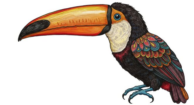 Colorful Tropical Toucan Bird Illustration with Detailed Plumage