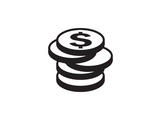 The image shows a stack of coins icon in a bold, black vector style.