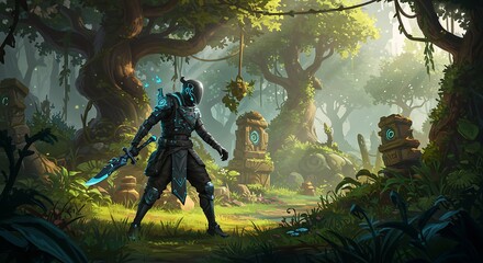 VR Fantasy Warrior in Forest