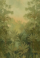 Illustration of Vivid Jungle Forest Dense Tropical Green Pattern