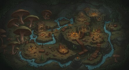 Illustration of Fantasy Map with Topography Texture Detailed Landscape