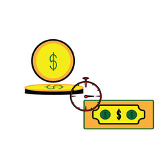 coin money icon and paper dollar money icon or money loan icon