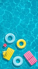 Illustration Pixel Art Swimming Pool with Floats and Refreshing Water