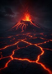 Illustration Shows Volcano Eruption Lava Mountain Nature Hot Fire Energy