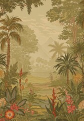 Illustration Tropical Jungle Forest Background Palm Trees Landscape
