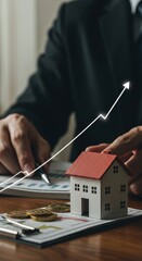 Image of Real Estate Investment House Model Growing Arrow Chart