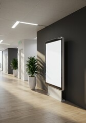 Indoor Advertising Mockup With Empty Poster Office Interior Illustration