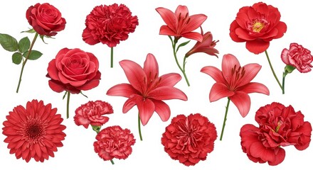Illustration of Red Floral Bouquet Blossom Rose Lily Carnation Gerbera