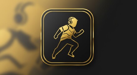 Illustration Running Man Icon In Gold Pixel Art On Black Background