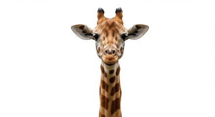 Isolated Portrait of a Giraffe with Long Neck on White Background
