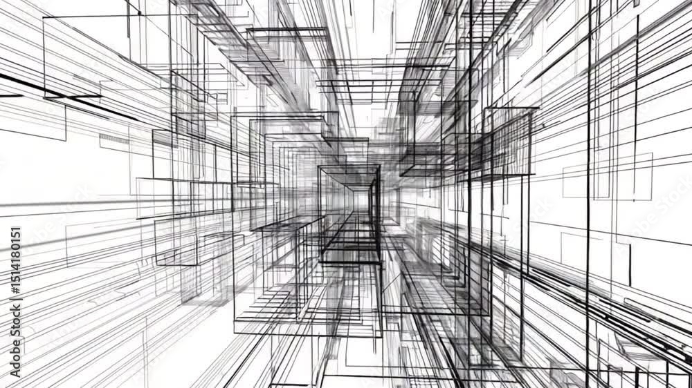 Poster dynamic abstract lines and shapes exploring depth, movement, and geometric patterns in digital techn