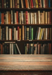 Interior Photo Bookshelf Wood Table in Library with Vintage Furniture