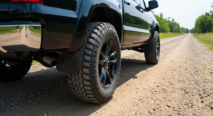 Off Road Truck Tire on Gravel Road Rural Landscape Photo