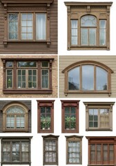 Obraz premium Old Wooden Windows Architecture Facade Building Exterior Vintage Design
