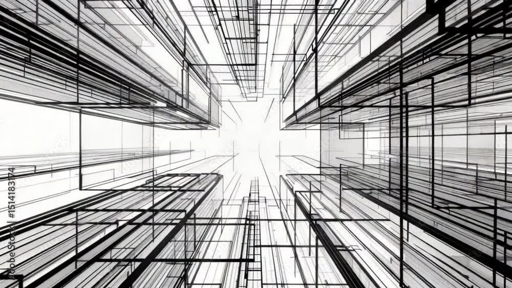 Poster dynamic abstract architecture exploring geometric lines and modern structures in urban design, captu