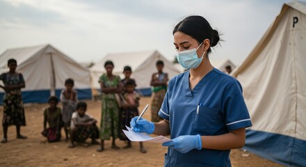 Photo Nurse Provides Aid in Refugee Camp with Medical Care