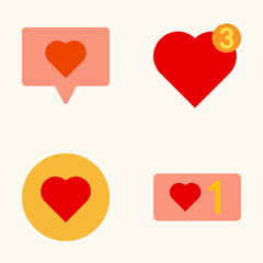 Digital interaction icons showing heart reactions and follower notifications in soft pastel color scheme