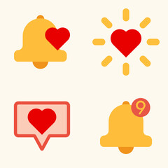 Minimal UI symbols with heart notifications, alert bells, and social interaction indicators in vector design