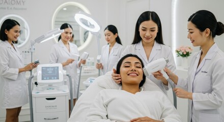 Fototapeta premium Photo of Woman Receiving Facial Skincare Treatment in Beauty Clinic