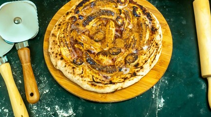 Traditional Brazilian sweet banana pizza with cinnamon and condensed milk. The best pizza in the world