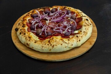 Traditional Brazilian Calabrian sausage pizza. Brazilian food, real food