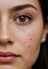 Photo Young Woman Portrait with Skin Problems Acne Dermatology Care
