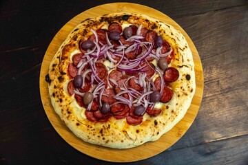 Traditional Brazilian Calabrian sausage pizza. Brazilian food, real food