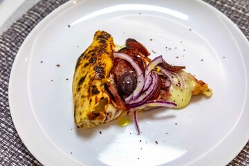 Traditional Brazilian Calabrian sausage pizza. Brazilian food, real food