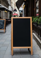 Outdoor Photo of Empty Blackboard Restaurant Menu on Urban Sidewalk